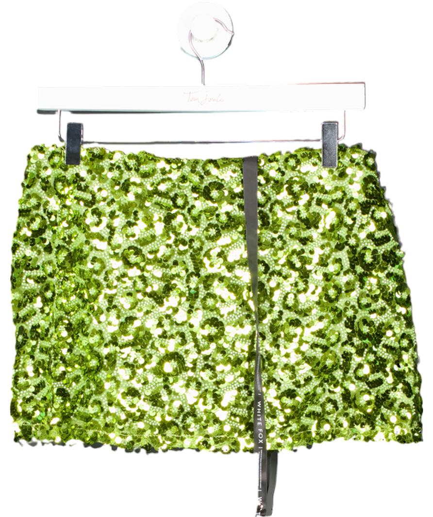 White Fox Green Stepping Out Sequin Mini Skirt UK M