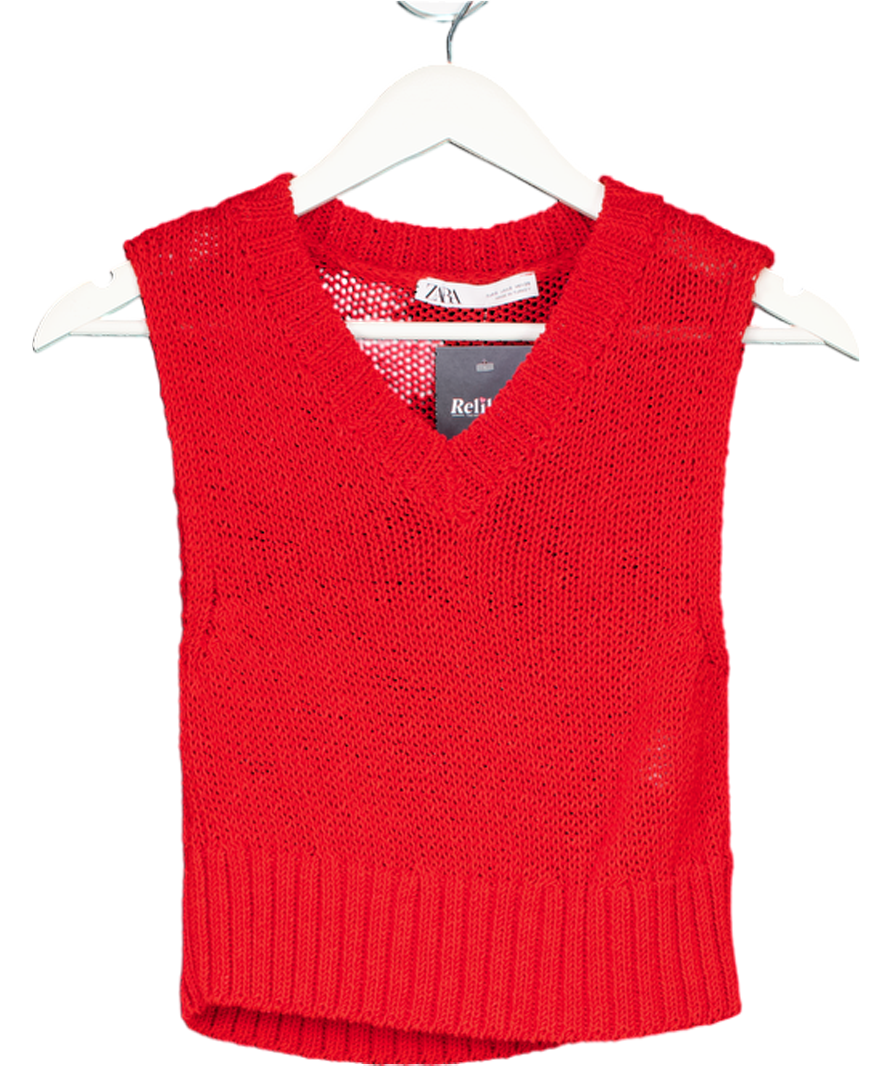 ZARA Red Plain Knitted Waistcoat UK S