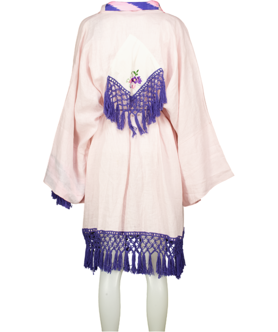 Moja Mojka Ethical Brand Pink Embroidered Linen Robe One Size
