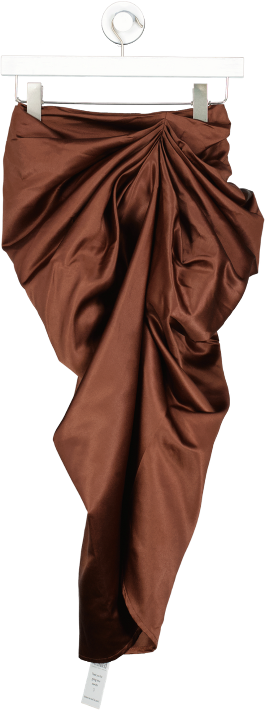 PrettyLittleThing Brown Ruched Side Midi Skirt UK 6