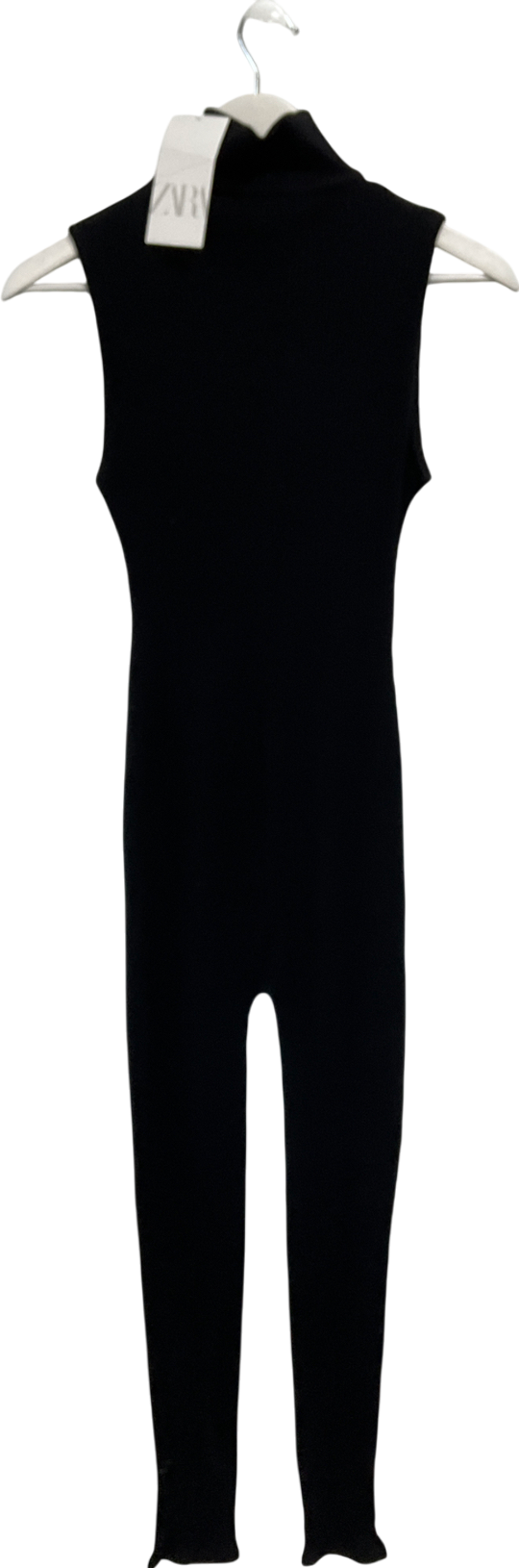 ZARA Black High Neck Zip-up Jumpsuit UK S