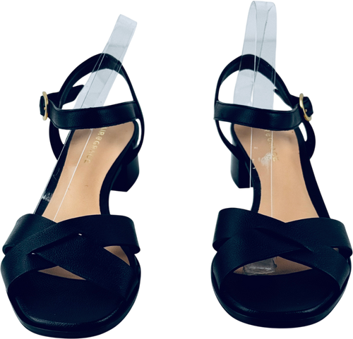 AIR & GRACE Black Leather Block Heeled Sandals UK 7 EU 40