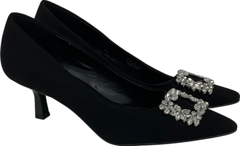 forever comfort Black Slip On Dimante Buckle Heels UK 5 EU 38 👠