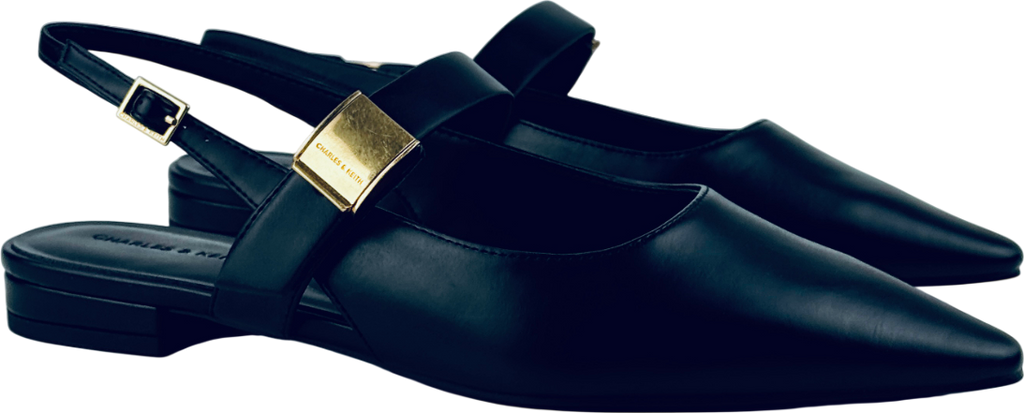 CHARLES & KEITH Yvette Pointed-toe Mary Jane Flats - Black UK 6 EU 39 👠