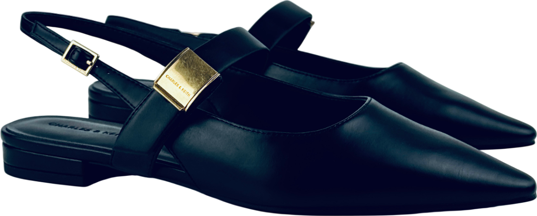 CHARLES & KEITH Yvette Pointed-toe Mary Jane Flats - Black UK 6 EU 39 👠