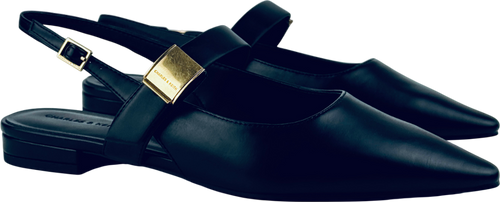 CHARLES & KEITH Yvette Pointed-toe Mary Jane Flats - Black UK 6 EU 39