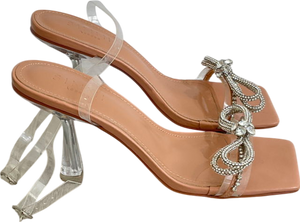 Simmi London Metallic Silver Clear Diamante Bow Mid Heels UK 5 EU 38