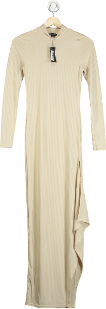 Pretty Little Thing Beige Ribbed Maxi Dress UK 6