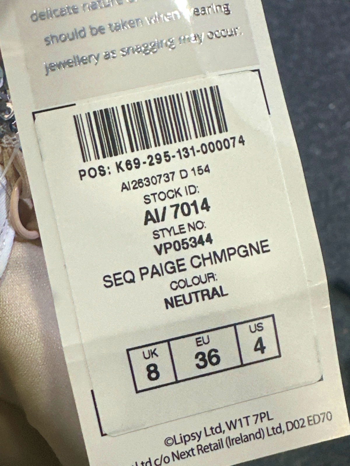 Lipsy Neutral Sequin Paige Dress UK 8