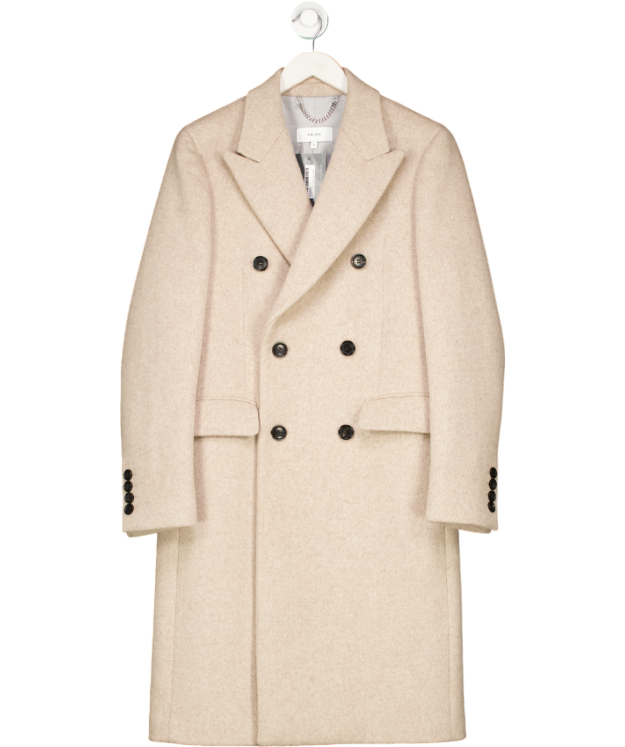 REISS Beige Carlton Wool Blend Double-breasted Overcoat In Oatmeal UK S