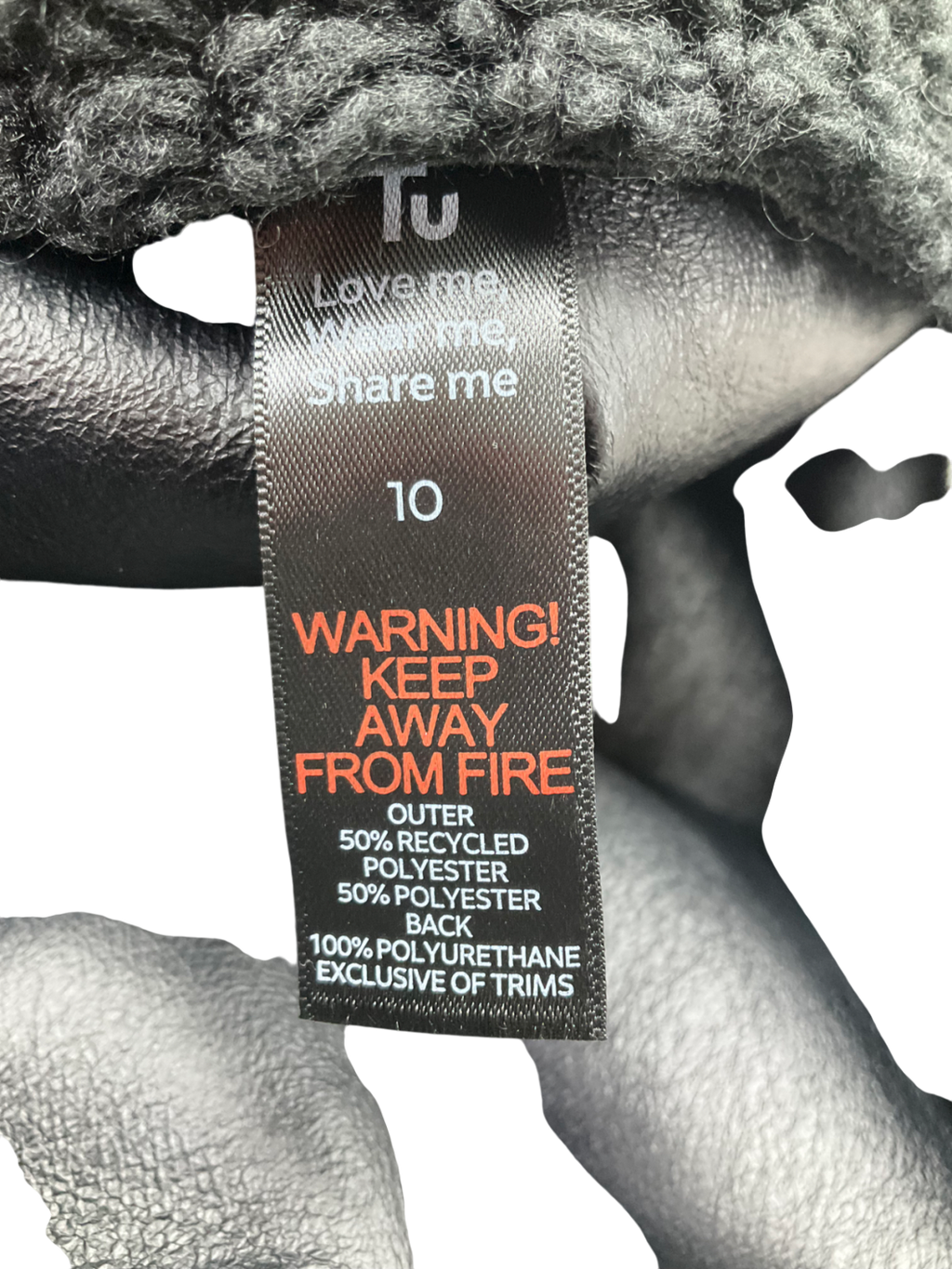 TU Black Faux Shearling Coat UK 10