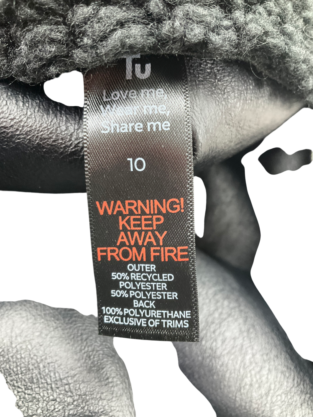 TU Black Faux Shearling Coat UK 10