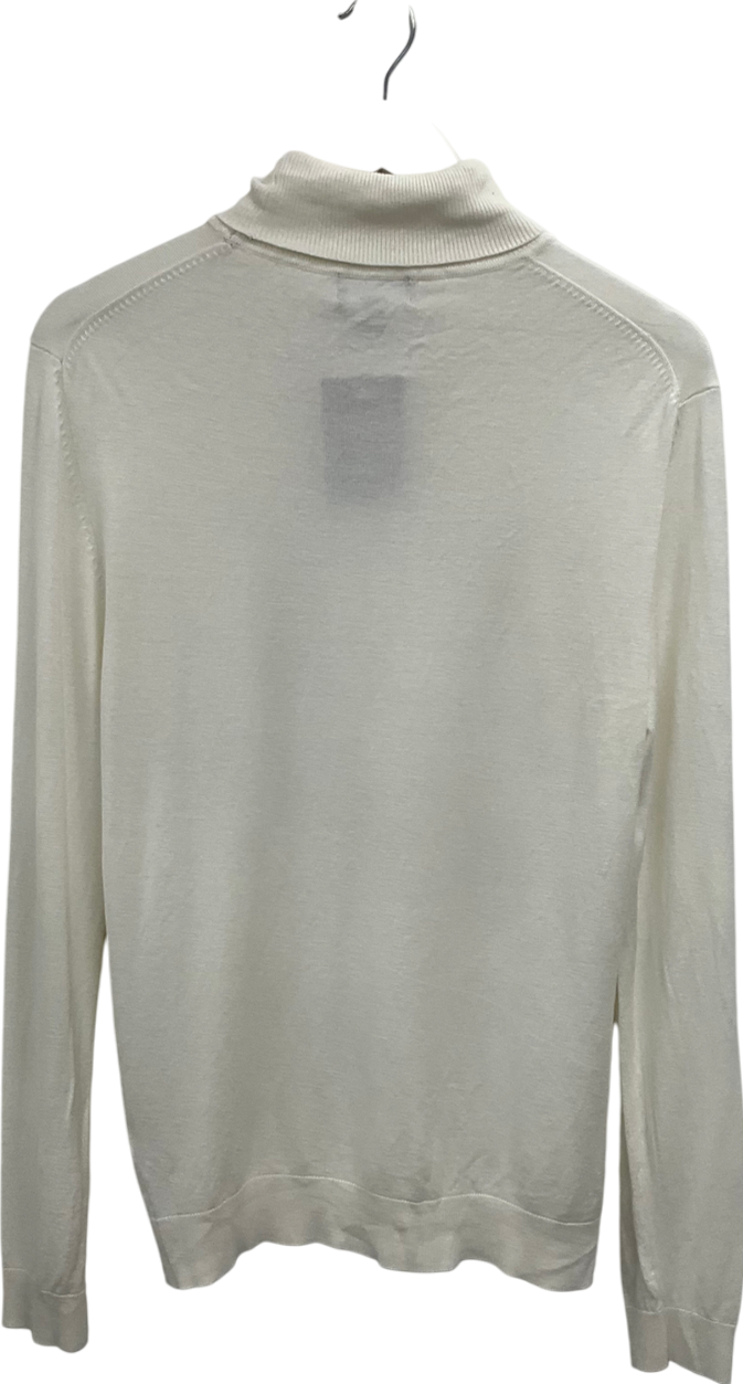 boohooMan Cream Ribbed Roll Neck Jumper UK M