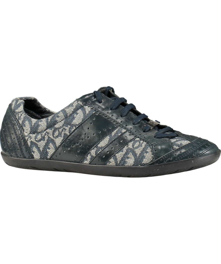 Dior Blue Leather And Diorissimo Canvas Low Top Sneakers UK 7 EU 40 👠