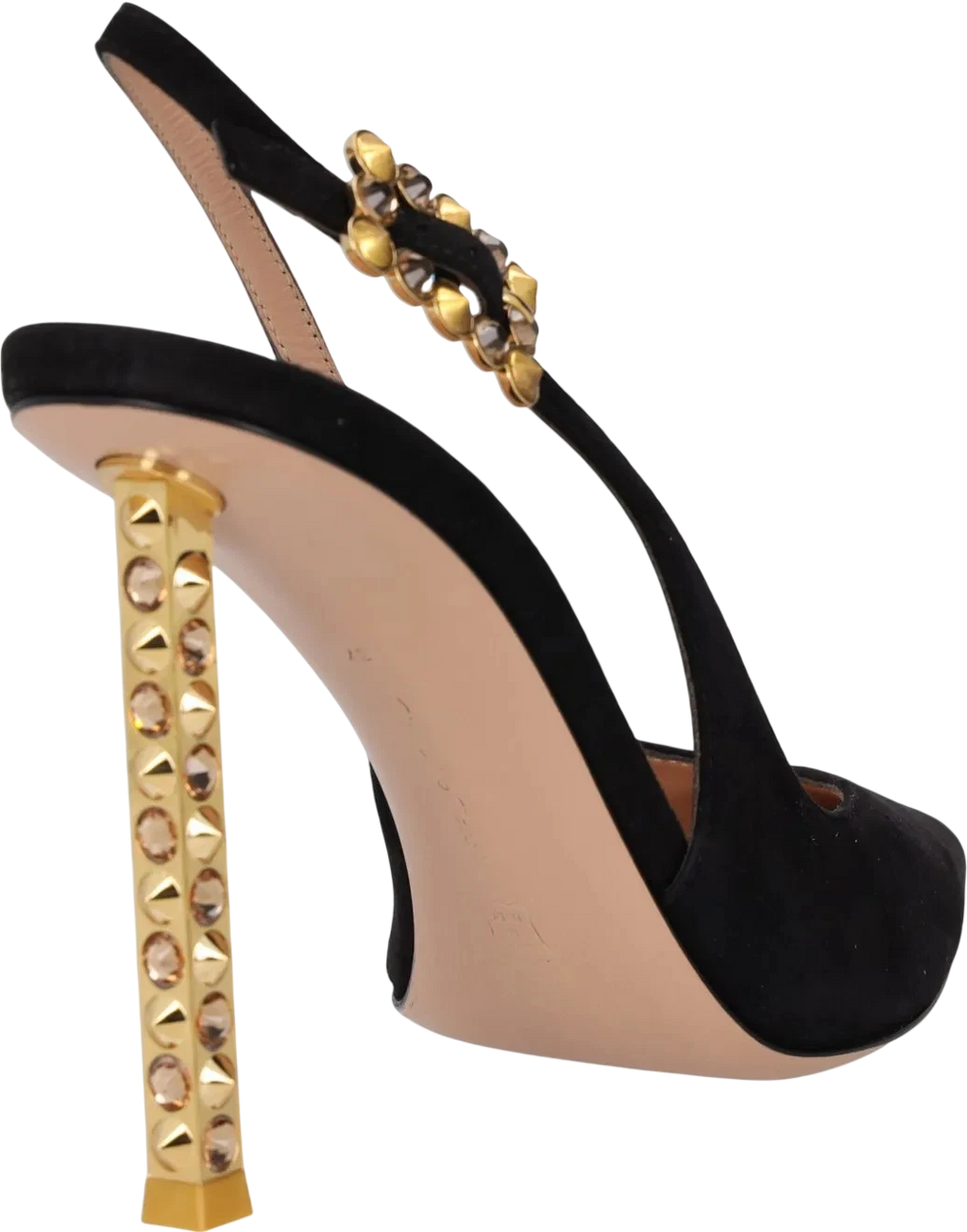 GIANVITO ROSSI Black Suede Leather & Gold Crystal Embellished 110mm Slingback Pumps UK 4 EU 37