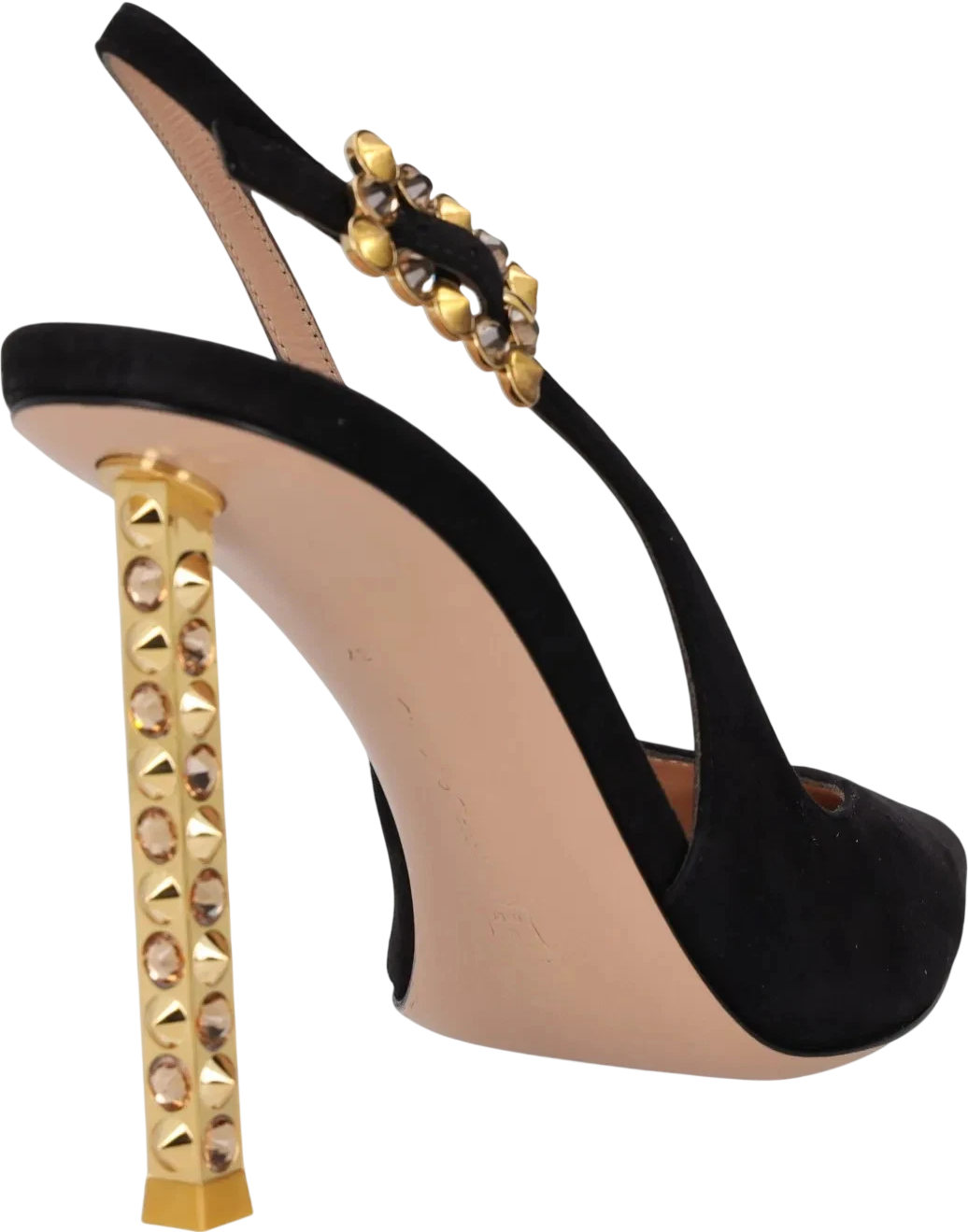 GIANVITO ROSSI Black Suede Leather & Gold Crystal Embellished 110mm Slingback Pumps UK 4 EU 37