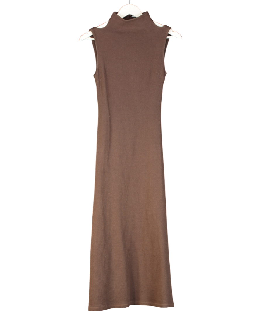 REISS Brown Cotton Knitted Maxi Dress With Open Back UK 4