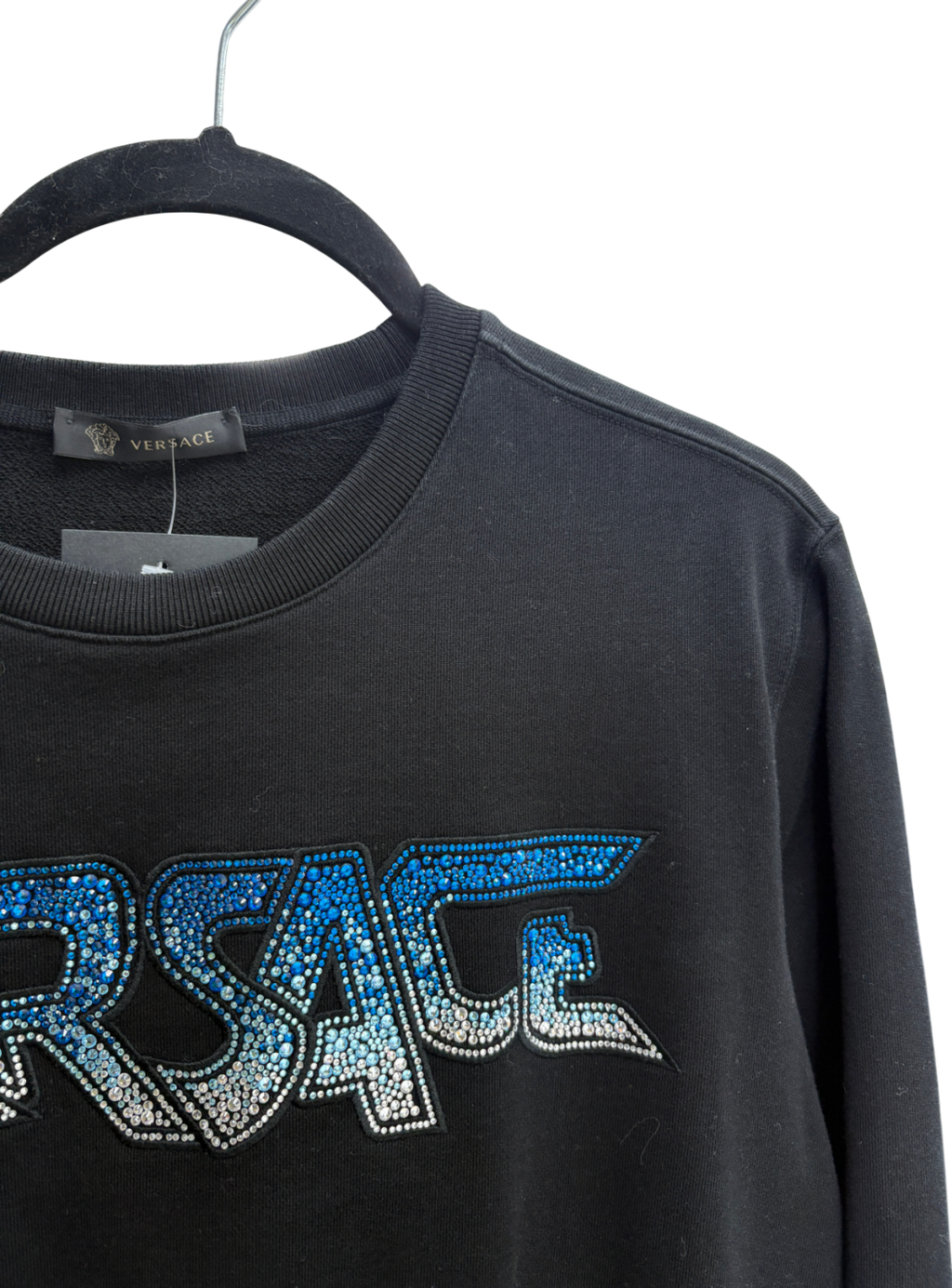 Versace Black Embellished Crystal Logo Sweater UK XS