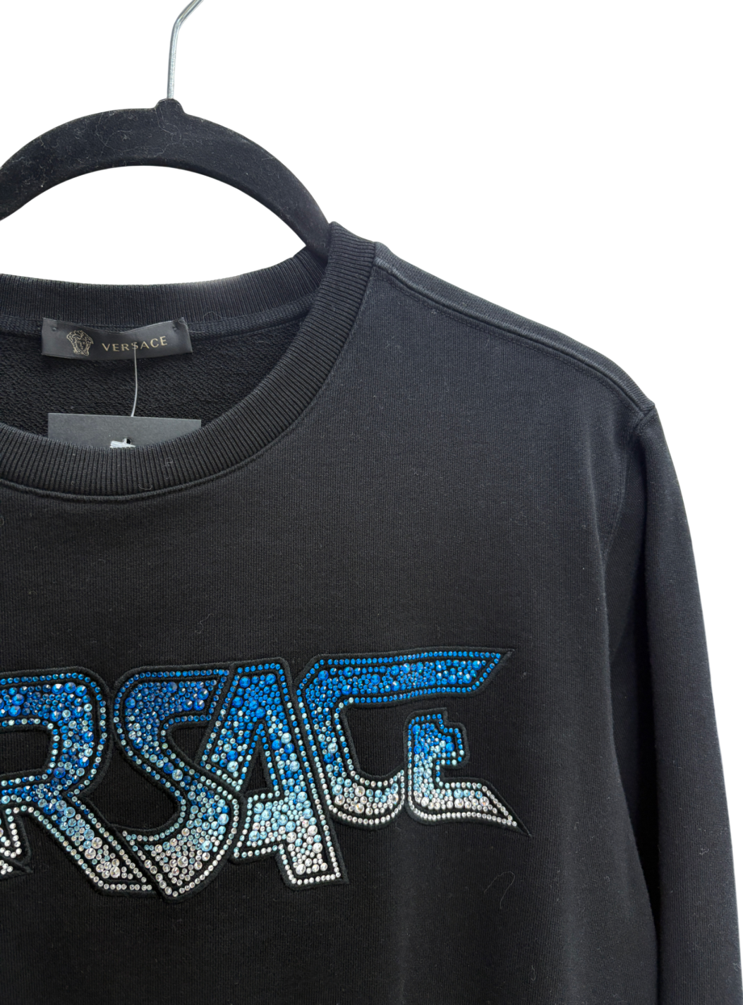 Versace Black Embellished Crystal Logo Sweater UK XS