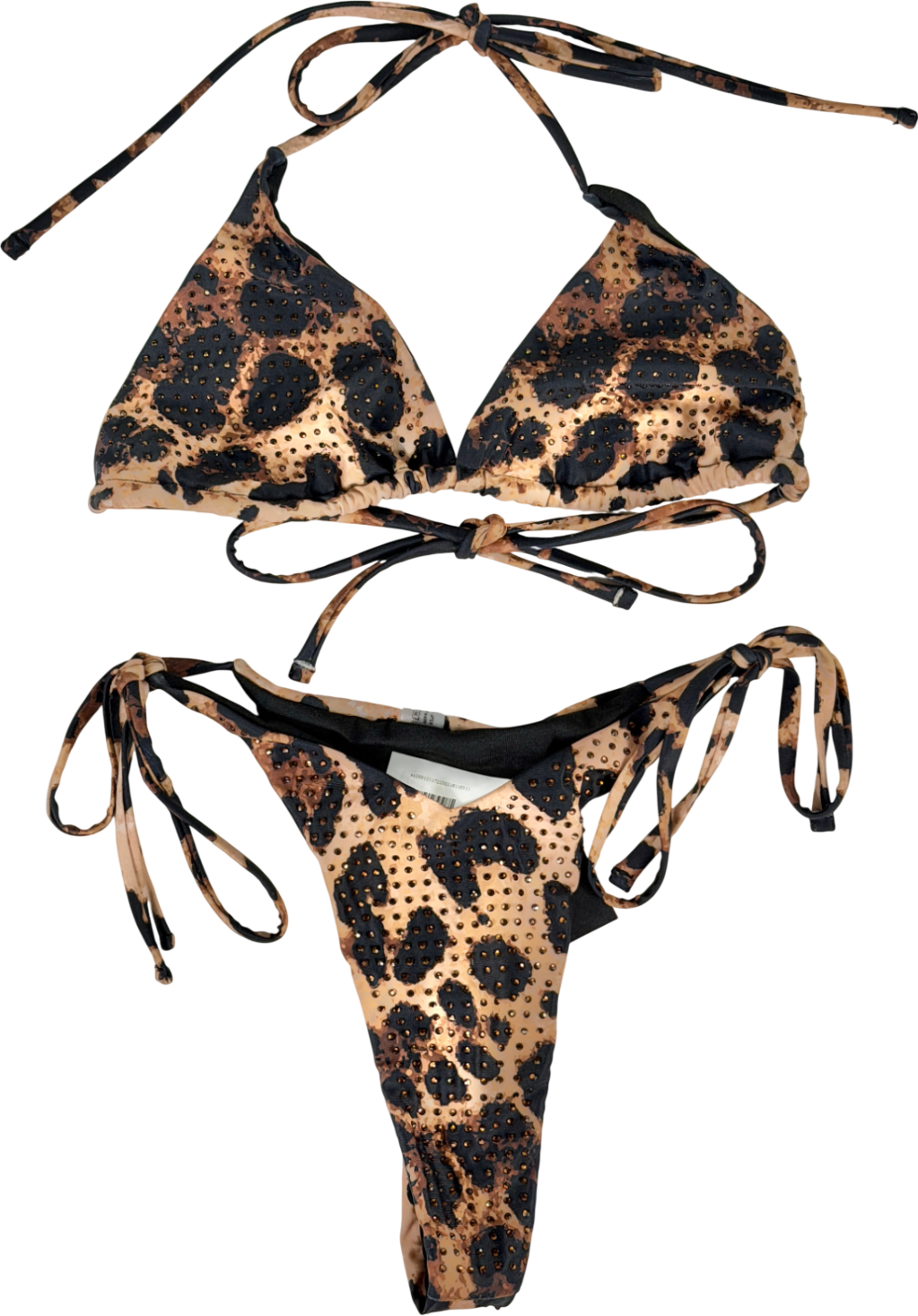 Brown Leopard Print Studded Bikini UK S