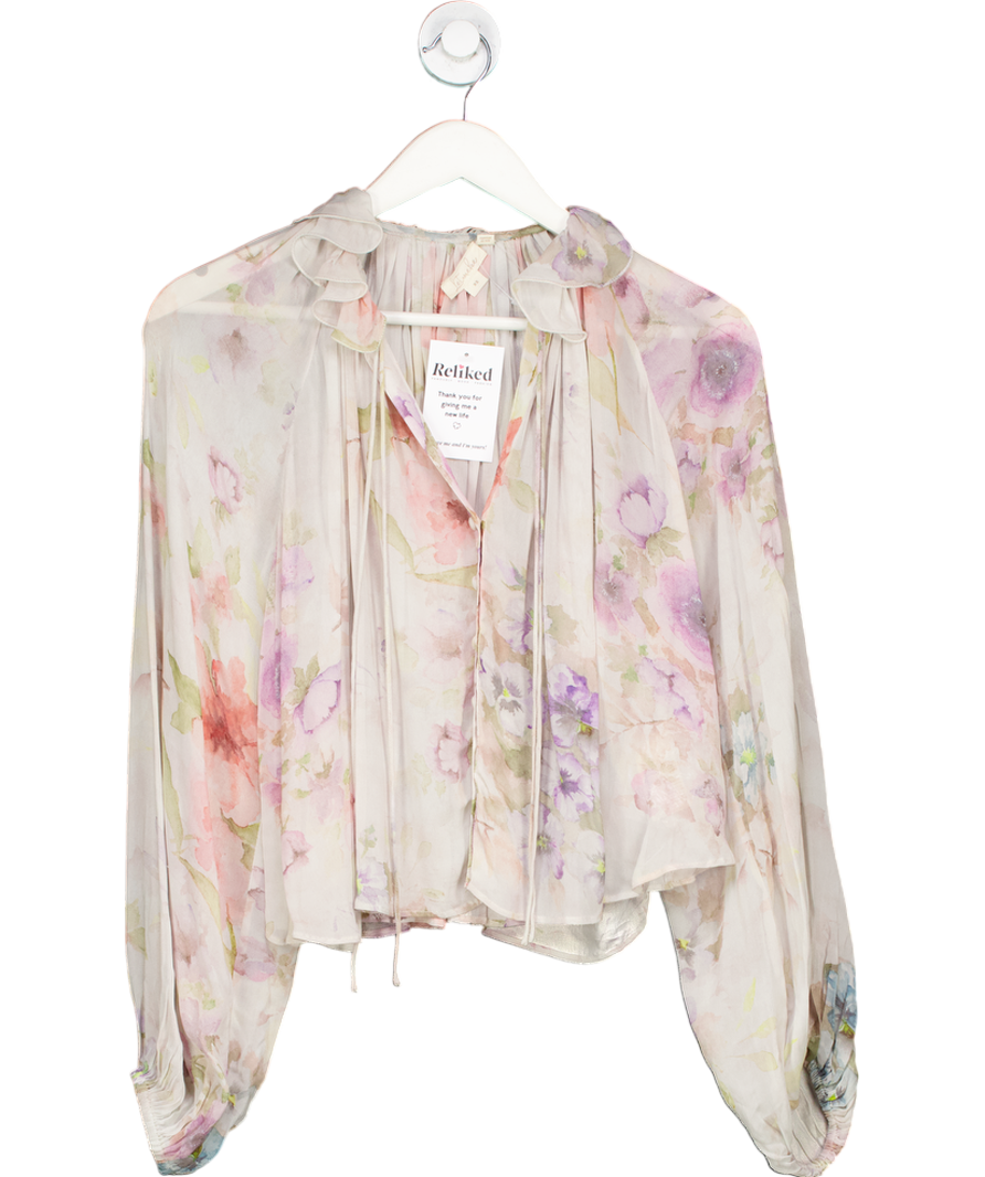 Anthropologie Purple Floral Long Sleeve Blouse UK XS