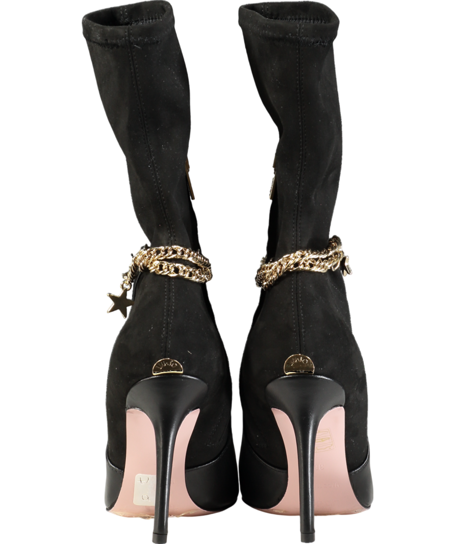 LUI JO Marilyn 5 Black Leather & Suede Boots With Gold Star And Chain Detail UK 5 EU 38 👠
