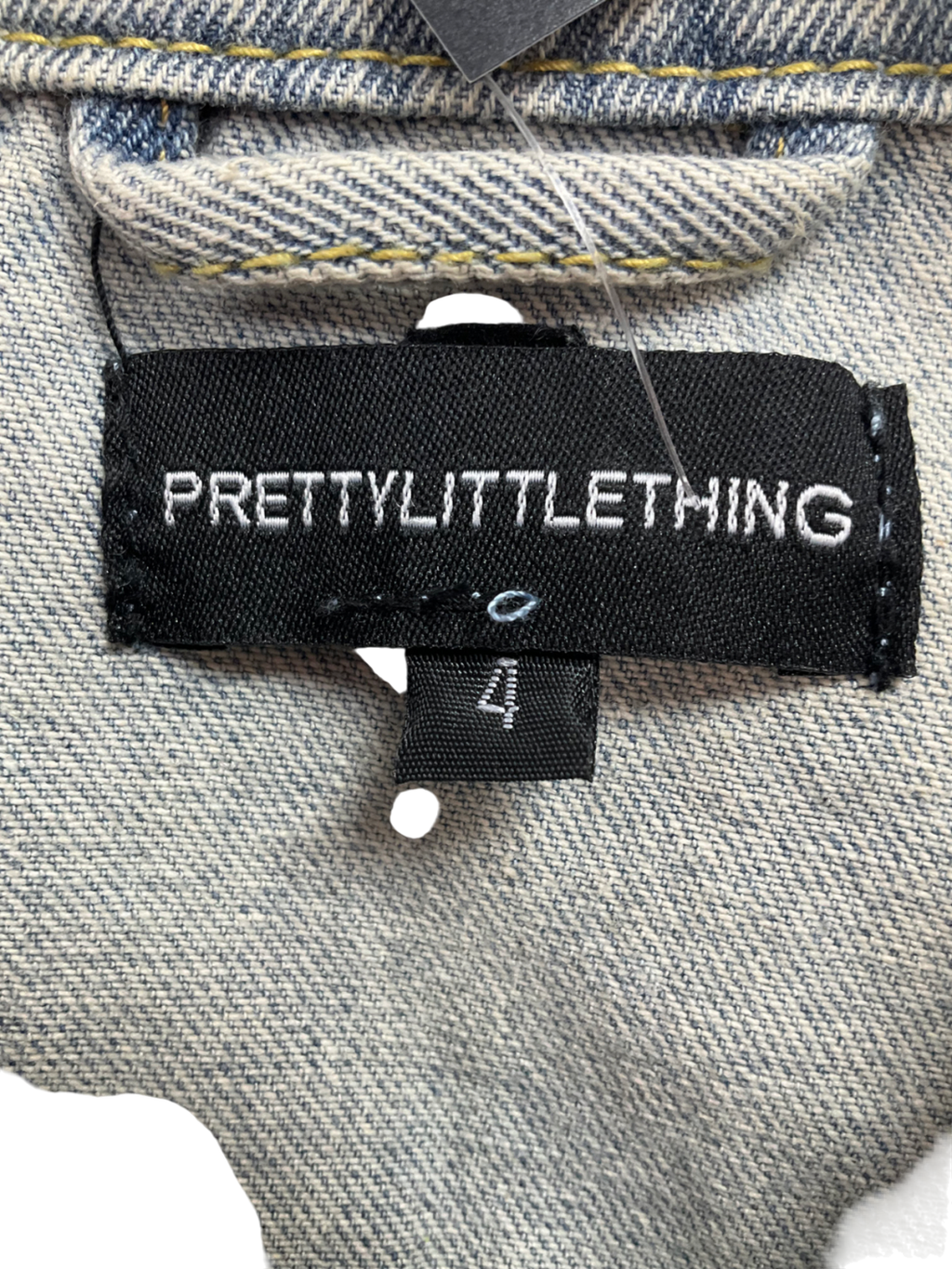 PrettyLittleThing Blue Distressed Super Cropped Denim Jacket UK 4