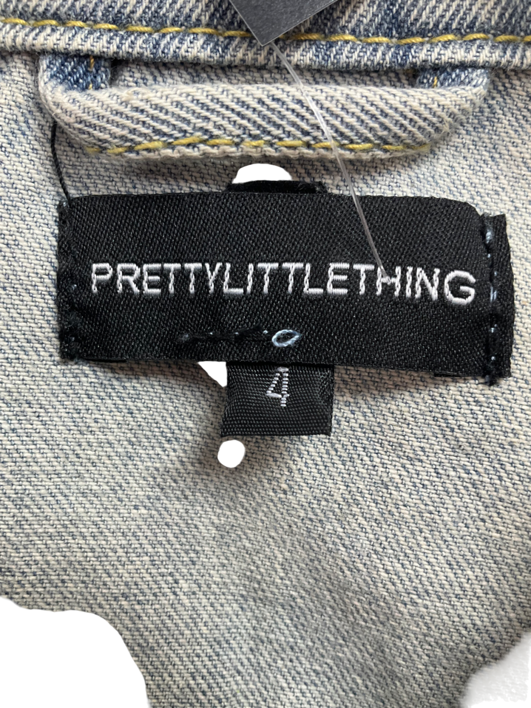 PrettyLittleThing Blue Distressed Super Cropped Denim Jacket UK 4