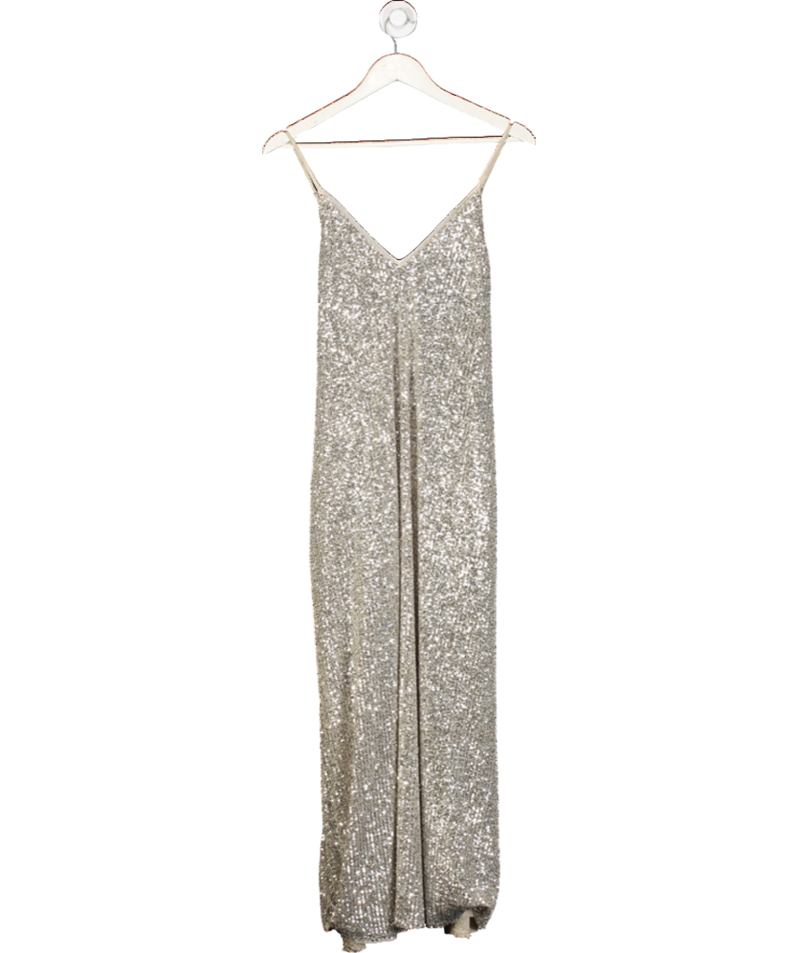 ZARA Metallic Sequin Slip Maxi Dress with pockets UK M