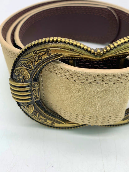 Sézane Beige Gaia Leather Double Buckle Belt Size 80