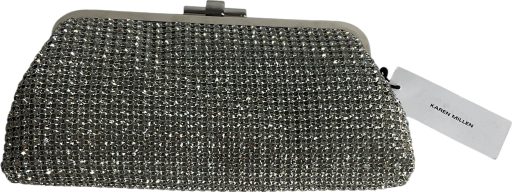 Karen Millen Silver Rhinestone Clutch Bag with chain strap