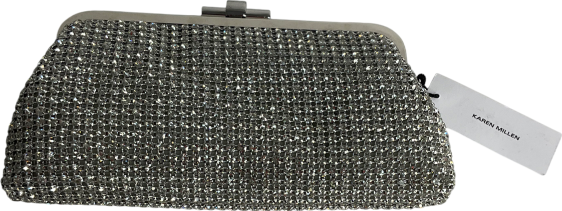 Karen Millen Silver Rhinestone Clutch Bag with chain strap