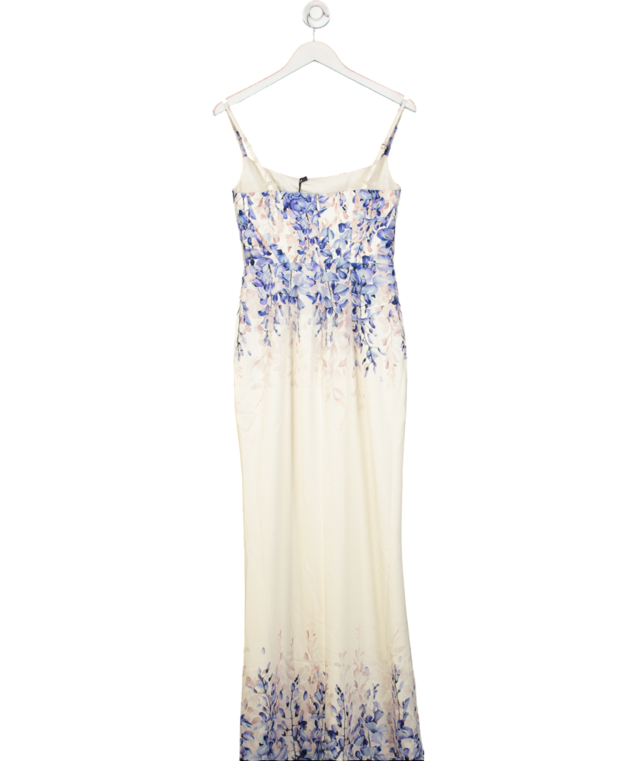 Club L Cream Lupita Wisteria Print Linen Split Maxi Dress UK 8