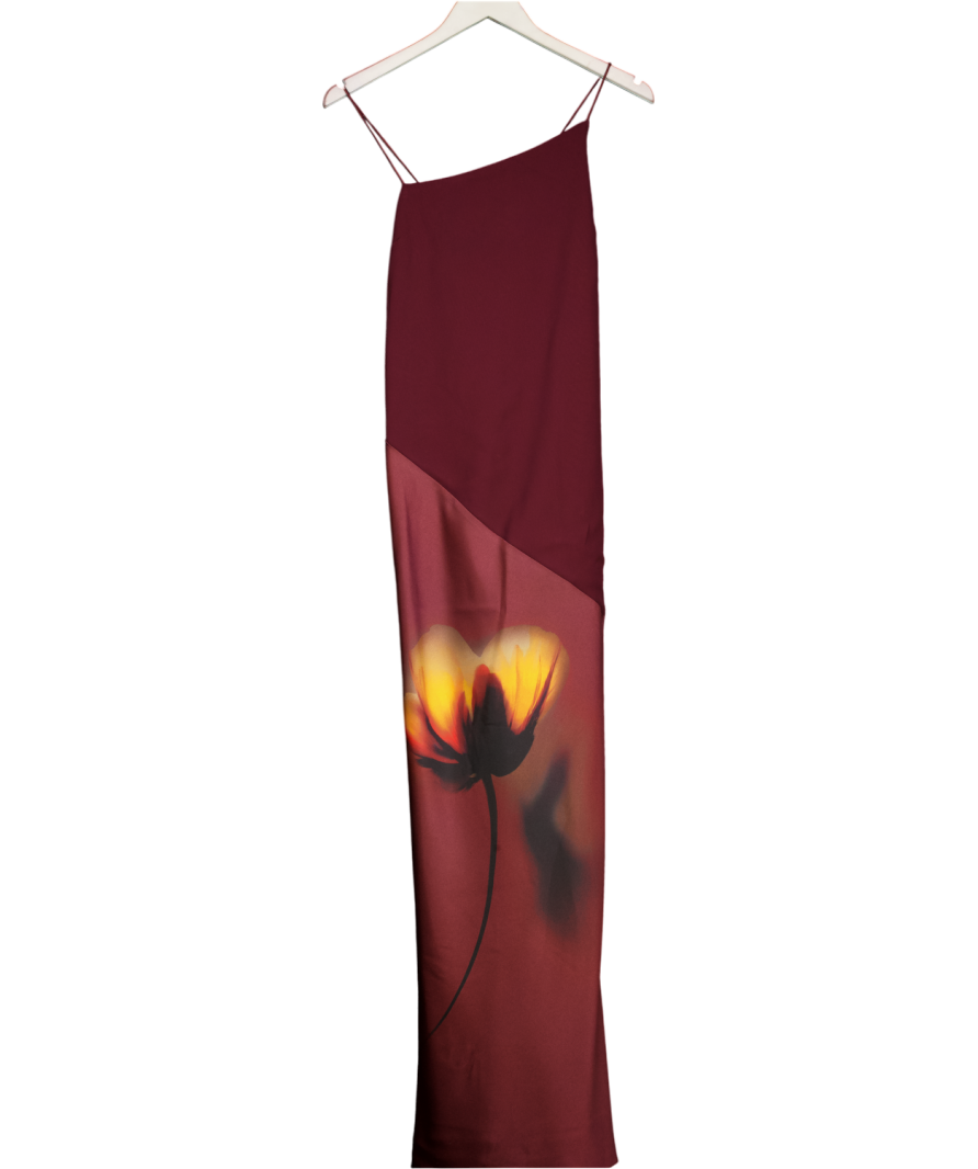 ASOS Red Draped Satin Chiffon Cami Maxi Dress In Placement Burgundy Floral Print UK 8
