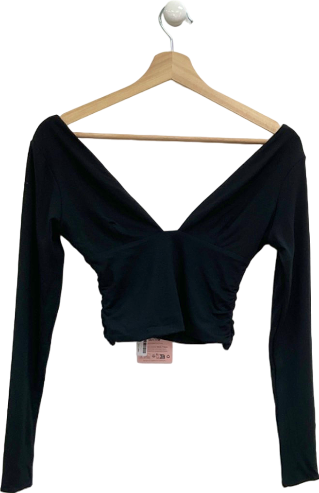 Oh Polly Black Long Sleeve Crop Top UK S