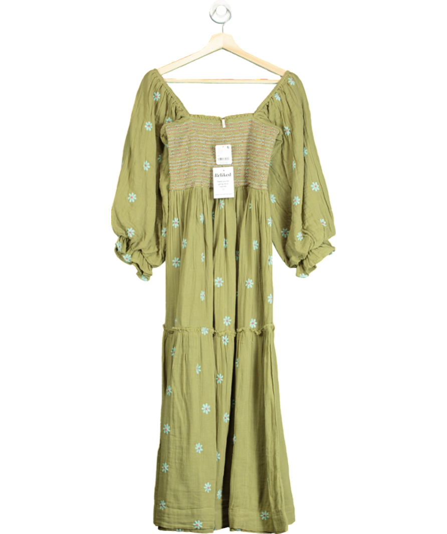 Free People Green Dahlia Embroidered Maxi Dress UK XS