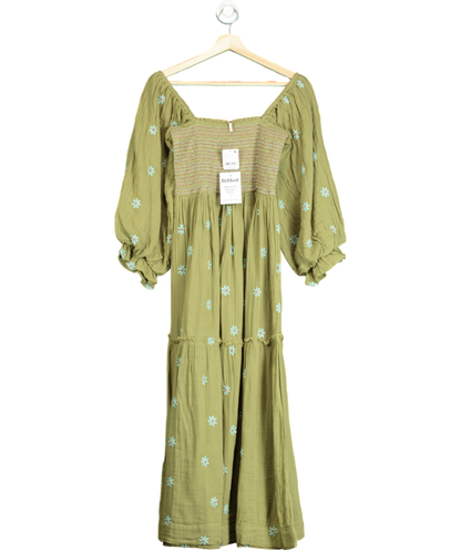 Free People Green Dahlia Embroidered Maxi Dress UK XS