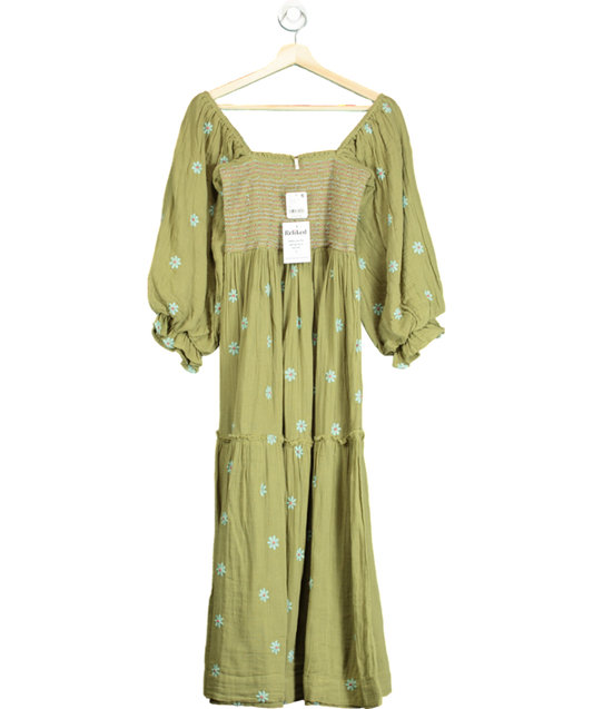 Free People Green Dahlia Embroidered Maxi Dress UK XS