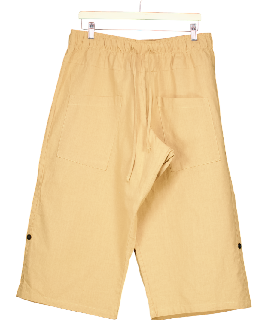Beige Cotton Linen Blend Pull On Cropped Trousers UK XL