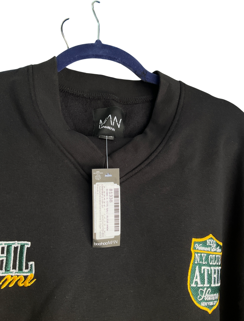 boohooMan Black L’home Embroidered Oversized Sweatshirt & Jogger Tracksuit UK L