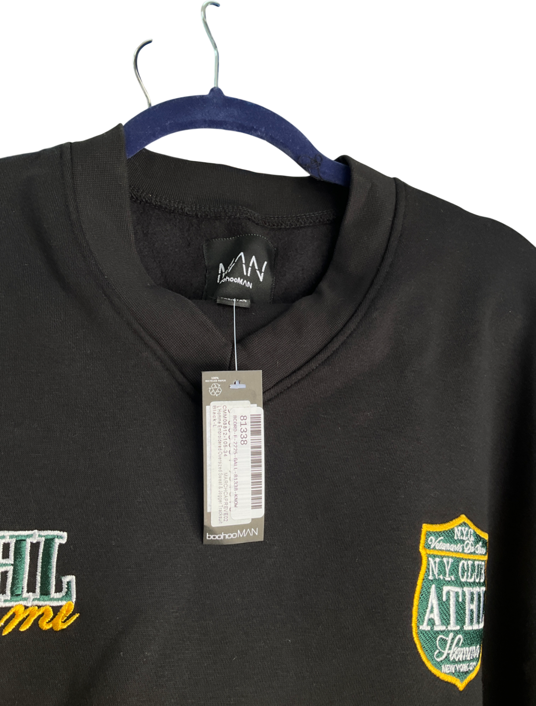 boohooMan Black L’home Embroidered Oversized Sweatshirt & Jogger Tracksuit UK L