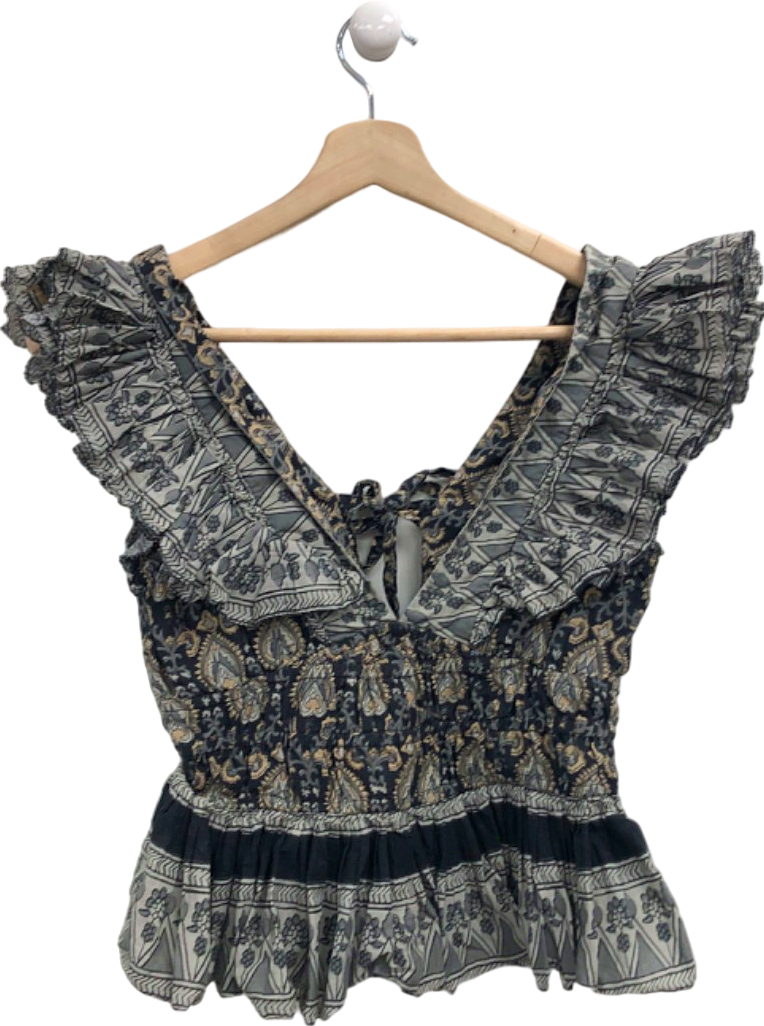 Sea Black Floral Smocked Top UK 6