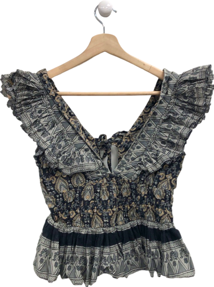 Sea Black Floral Smocked Top UK 6