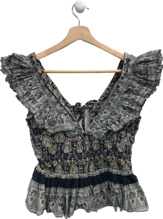 Sea Black Floral Smocked Top UK 6