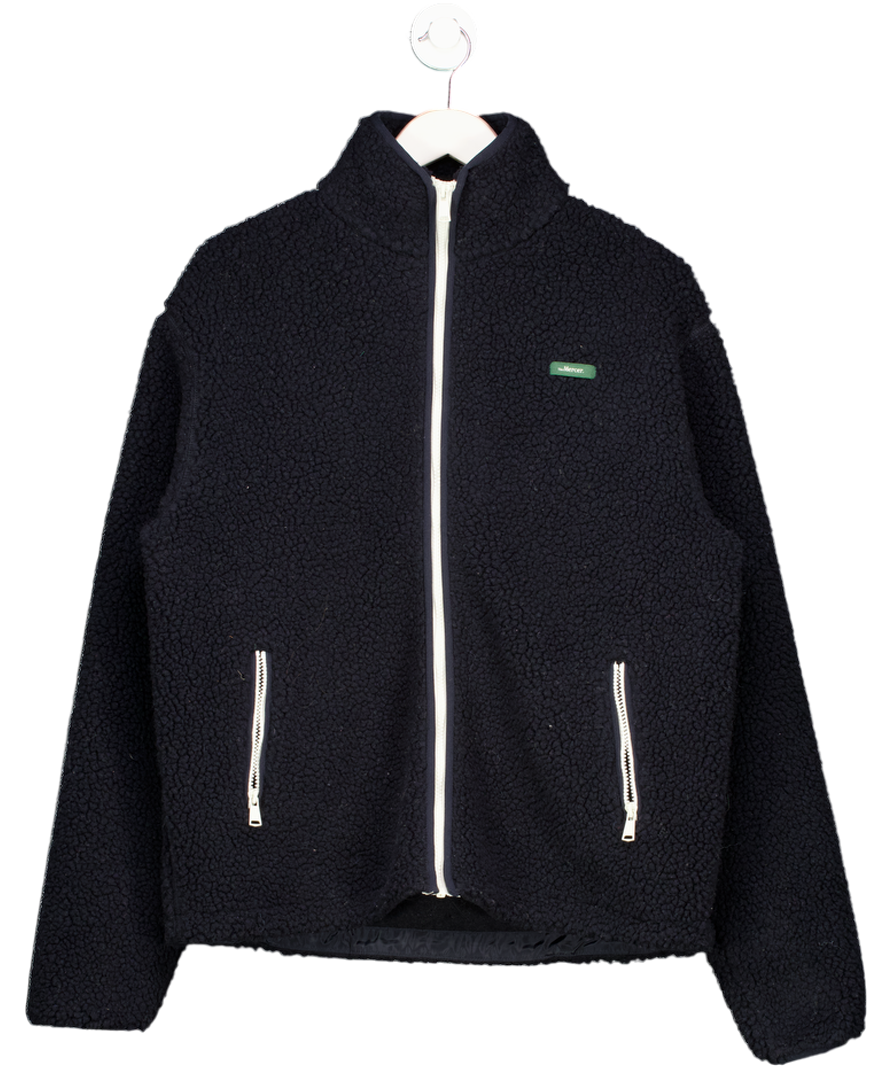 THE MERCER BRAND Dark Navy Blue The Mercer Wool Teddy Full Zip Top UK S