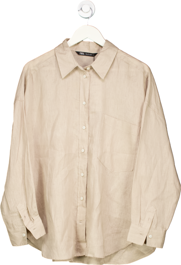 Zara Beige Linen Shirt UK L