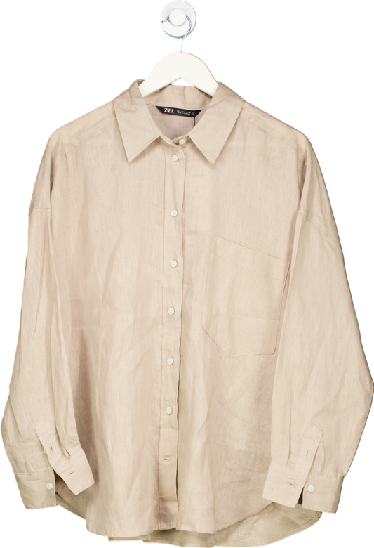 Zara Beige Linen Shirt UK L