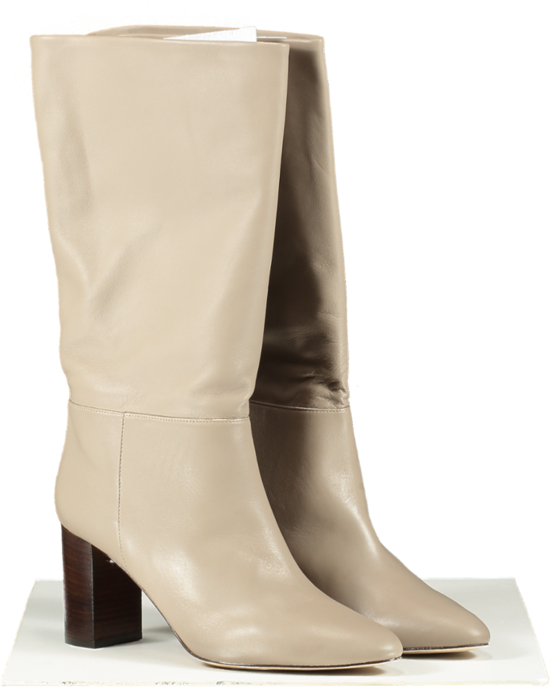 LK Bennett Beige Taupe Brogan Knee-high Leather Heeled Boots UK 8 EU 41 👠