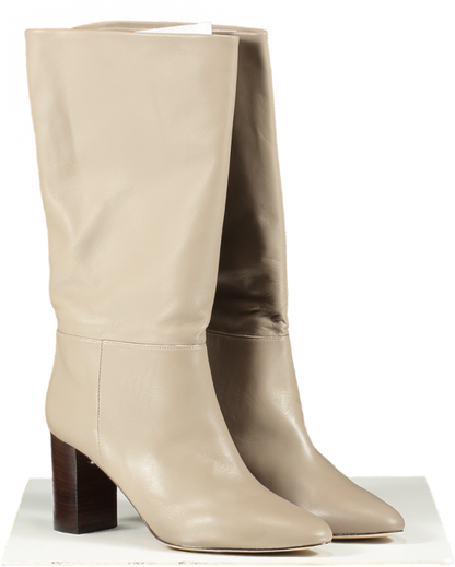 LK Bennett Beige Taupe Brogan Knee-high Leather Heeled Boots UK 8 EU 41 👠