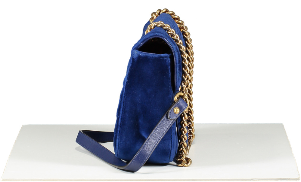 Gucci Gg Marmont Mini Velvet Shoulder Bag In Blue One Size